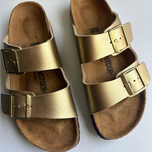 Birkenstock Virko Flor Gold Leather Sandals Size 8 Women’s